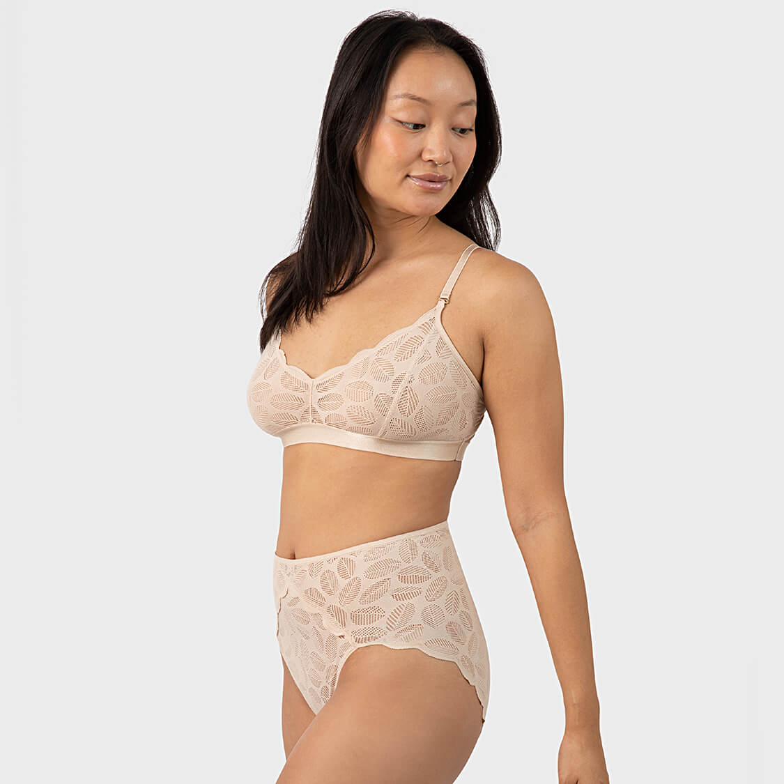 Beige lace underwear set french briefs