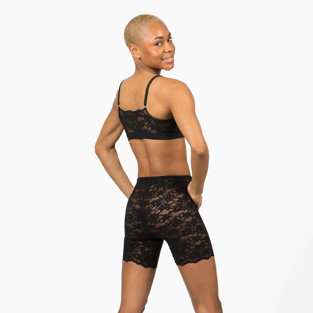 Woman in black lace lingerie set