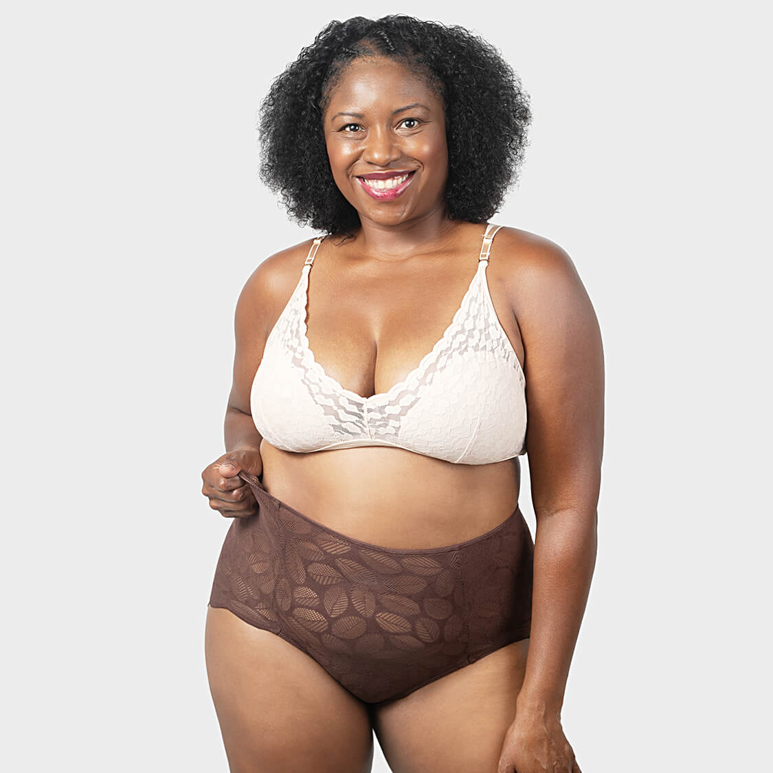 Beige lace bralette and lace underwear plus size panties