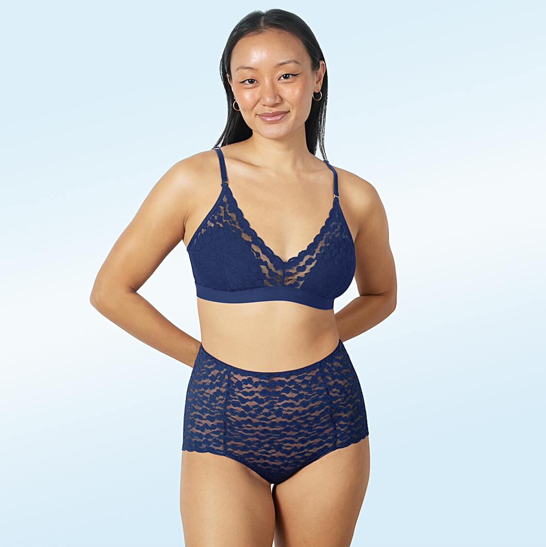 Blue lace lingerie moisture wicking underwear