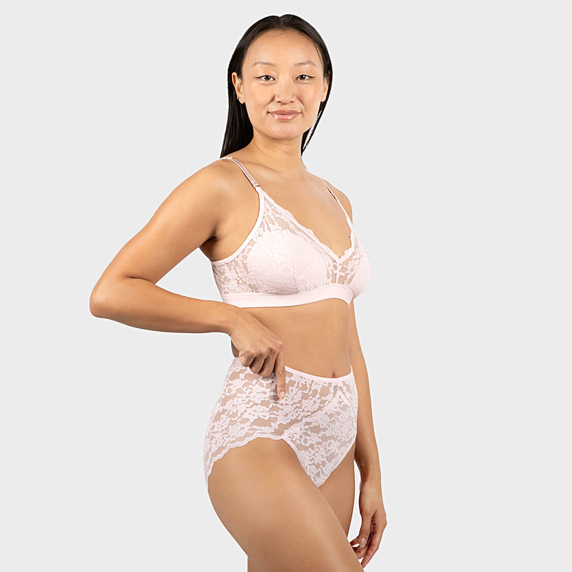 Pink lace lingerie set french cut underwear