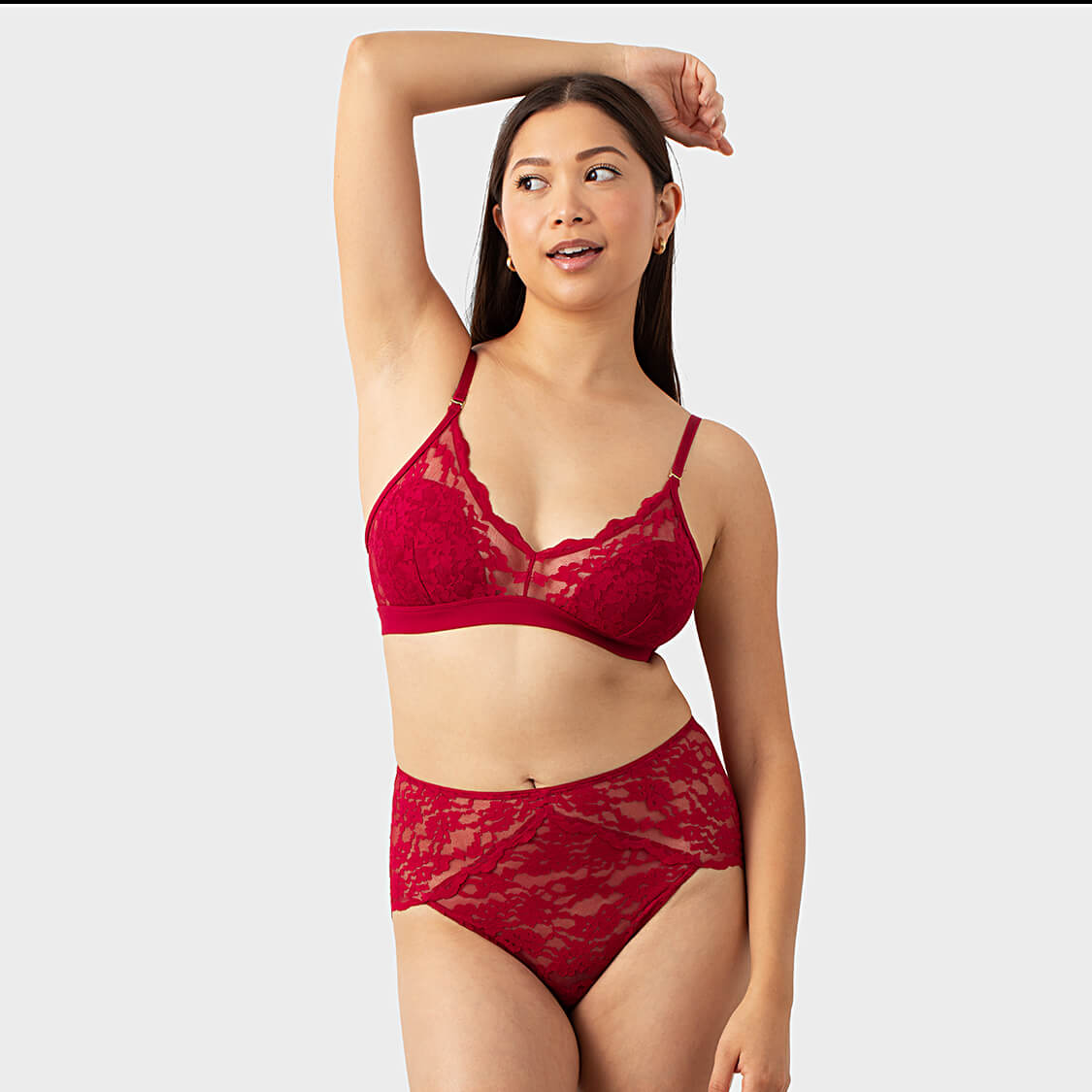 Red lace lingerie set french cut underwear