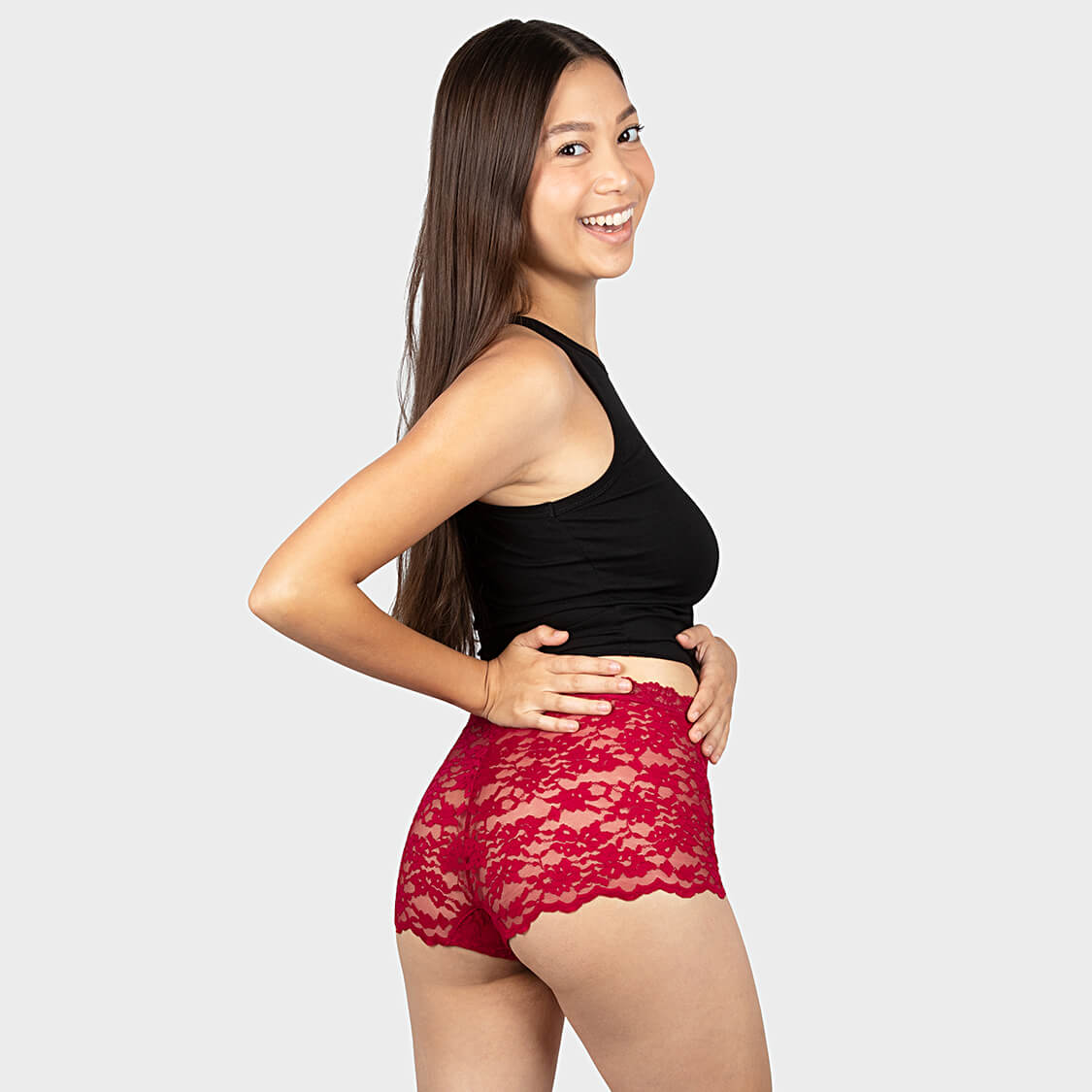 Red lace underwear boyshorts for women
