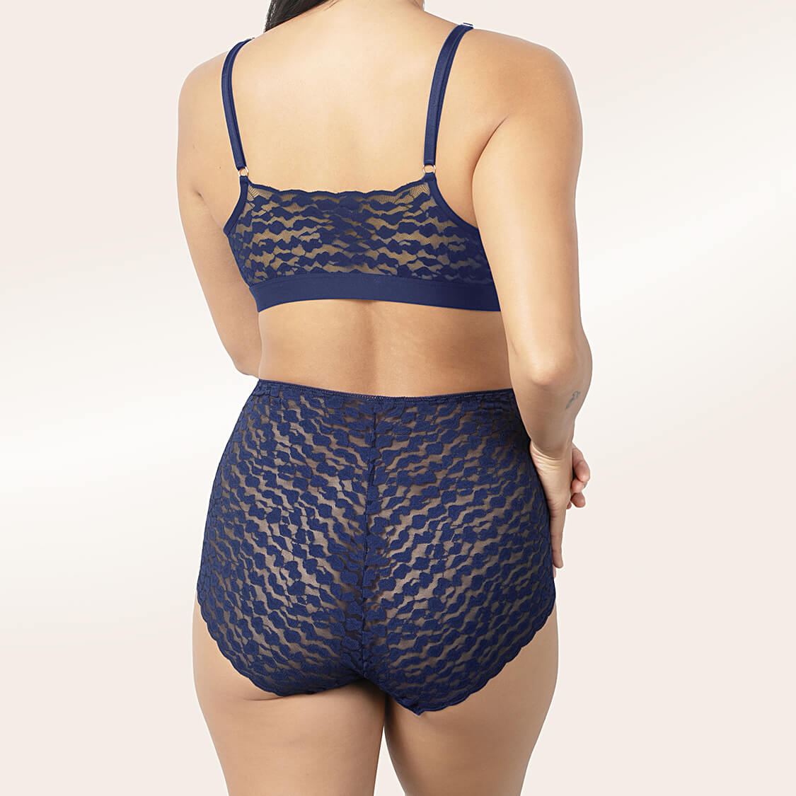 Navy blue lace lingerie set high waisted lace underwear