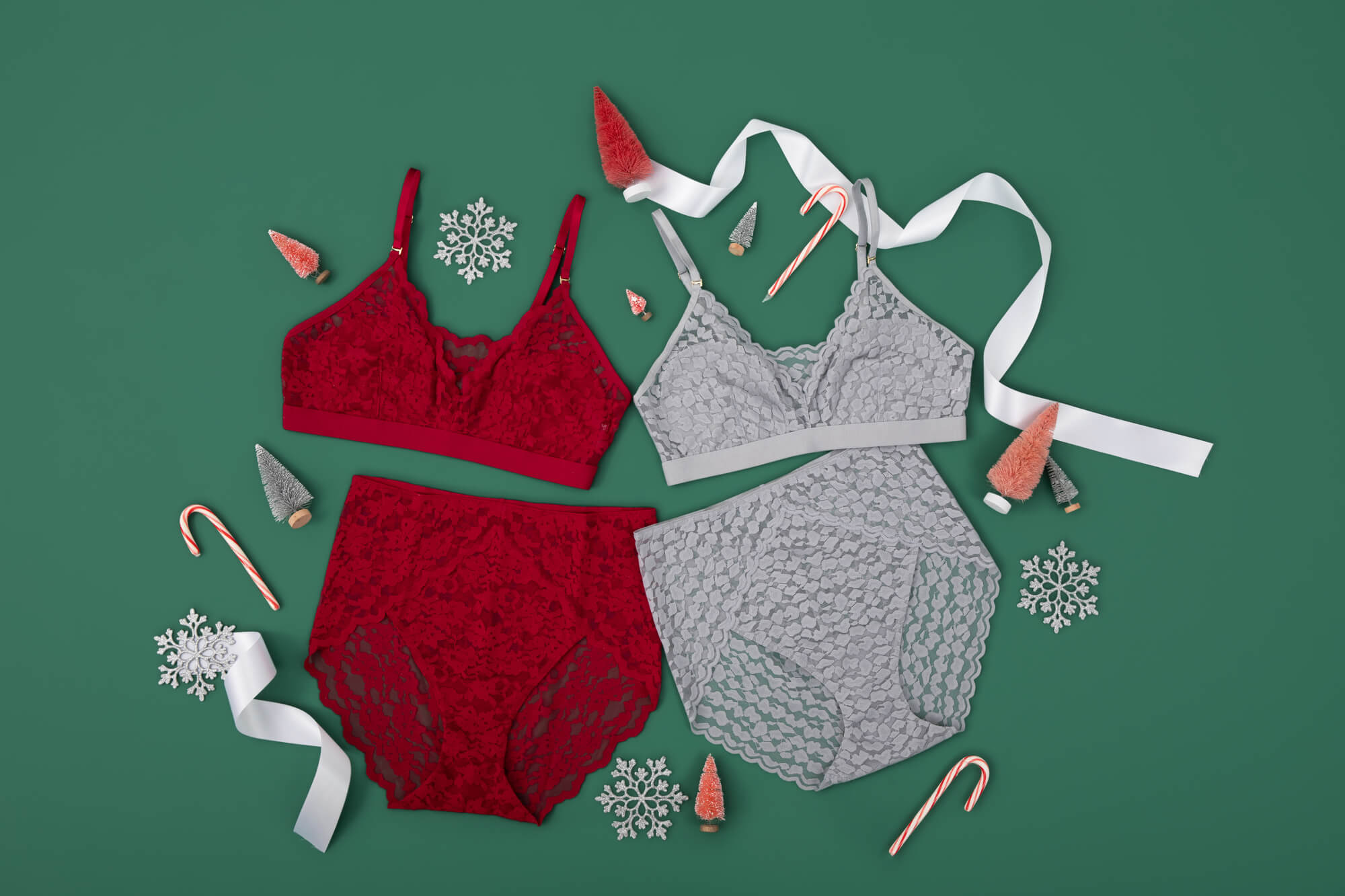 ladies xmas gifts red lace bralette and panties set