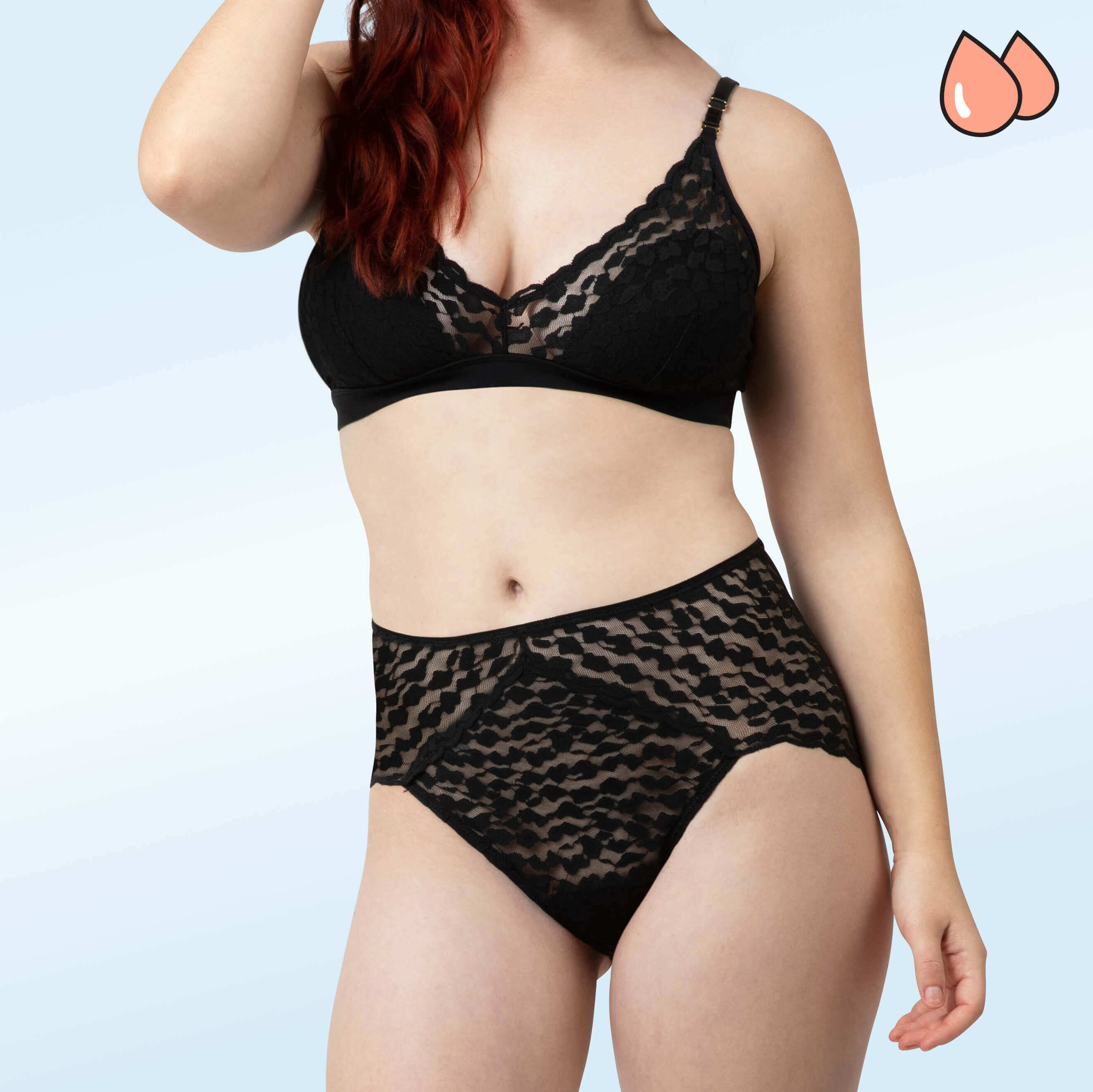 Black lace lingerie set leak proof underwear for women