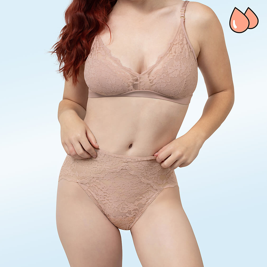 Pink lace bralette and undies set leakproof panties