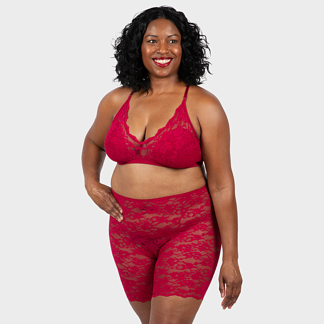 Red lace bralette and underwear set