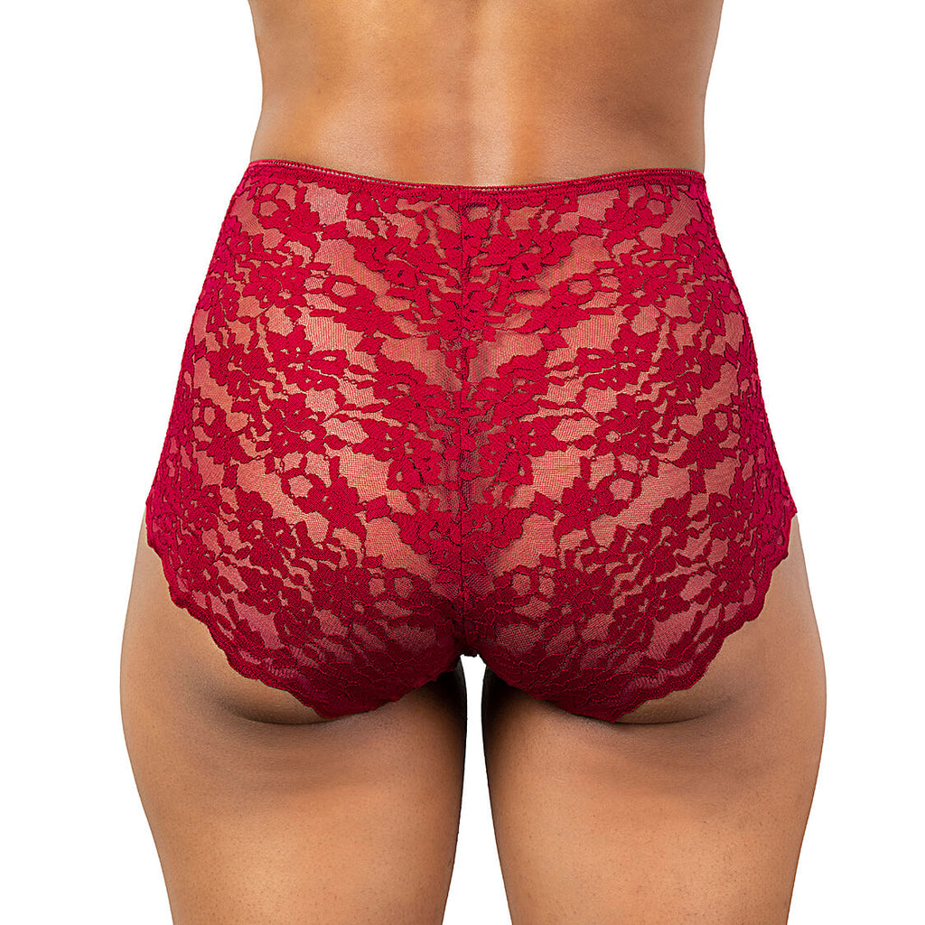 High Waist Lace Panties in Red